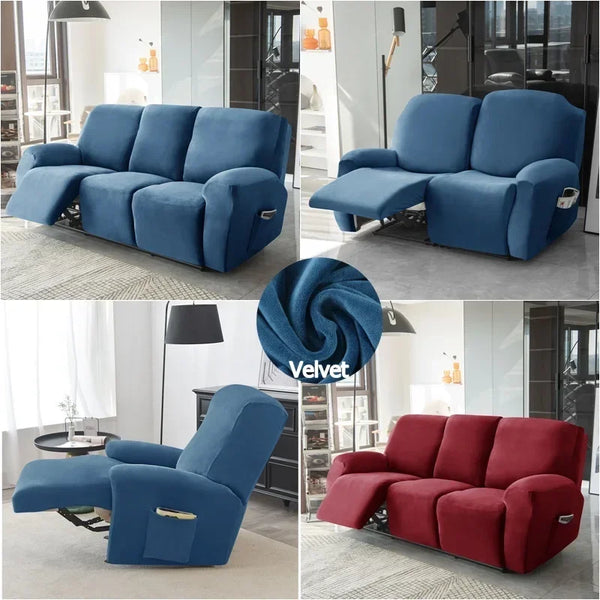 1 2 3 Seater Velvet Recliner Chair Cover Elastic Split All-inclusive Sofa Covers for Living Room Lounge Armchair Slipcovers Home