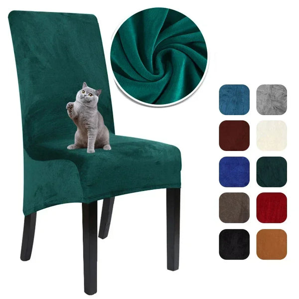 Long Back Velvet Chair Cover Velvet Spandex Dining Chair Slipcover Large Elastic Stretch Case for Kitchen Banquet Stool Cover