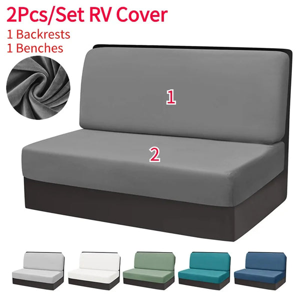 2 Pcs/set Stretch RV Dinette Cushion Covers Soft Velvet Couch Cover Sofa Seat Covers Bench Backrest Cover RV Camper Car Decor