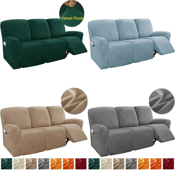 3 Seaters Velvet Recliner Sofa Cover All-inclusive Solid Color Couch Coushion Anti-proof Armchair Slipcove for Living Room