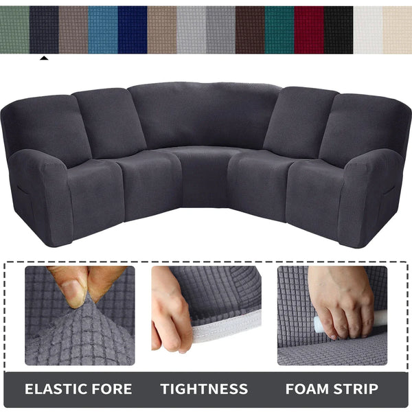 5 Seater Recliner Cover 7Pcs Recliner Sofa Covers Jacquard Stretch Reclining Sectional Couch Covers for 5 Cushion Sofa Slipcover