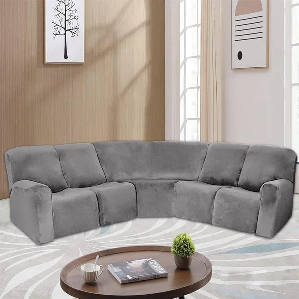 5 Seater Velvet Recliner Sofa Covers Stretch Sectional L Shape Sofa Slipcovers for Living Room Couch Furniture Protector Cover