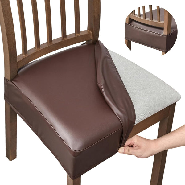 Waterproof Seat Covers for Dining Room Pu Leather Chair Seat Slipcovers Dining Chair Cover Removable Washable Chair Protctor Cover Rear Covers