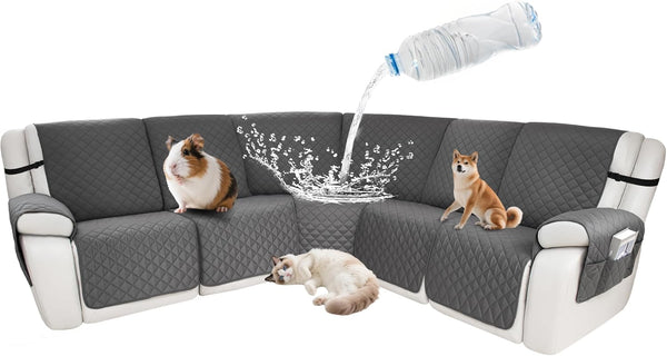 Waterproof Sectional Reclining Couch Covers L Shaped Recliner Sectional Sofa Cover 7 Piece Non Slip Washable Corner Recliner Slipcover Set for Pet Dog