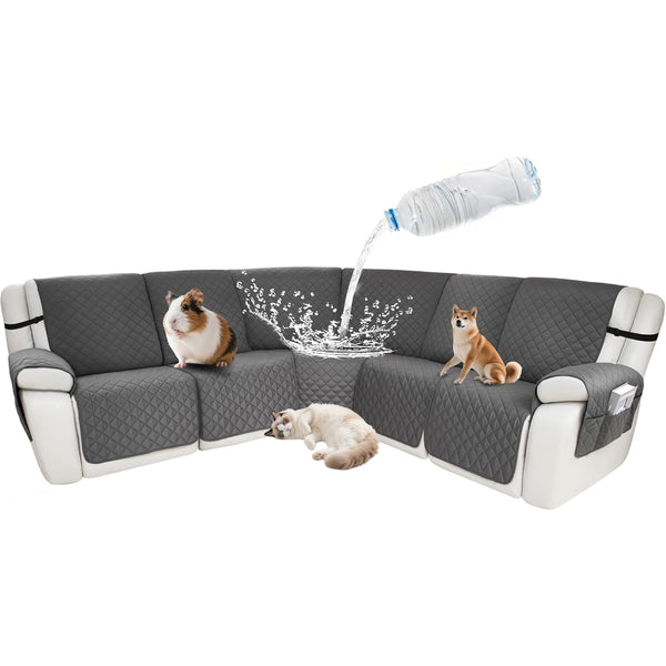 Waterproof Sectional Reclining Couch Covers L Shaped Recliner Sectional Sofa Cover 7 Piece Non Slip Washable Corner Recliner Slipcover Set for Pet Dog