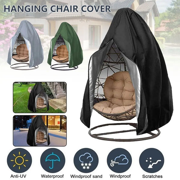 Black Patio Chair Cover Egg Swing Chair Waterproof Dust Cover Protector with Zipper Protective Case Outdoor Hanging Egg Chair Covers