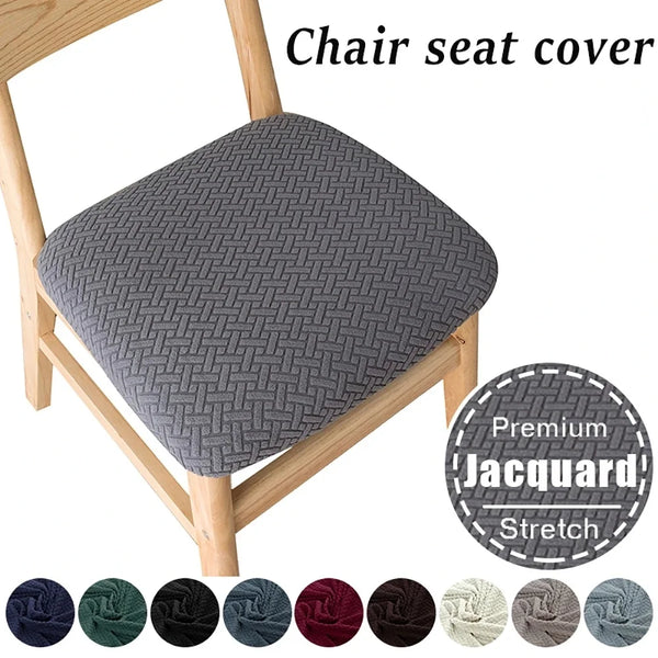 Jacquard Chair Seat Cover Dining Room Plain Stretch Chair Seat Slipcover Removable Spandex Seat Cushion Cover Kitchen Restaurant Home