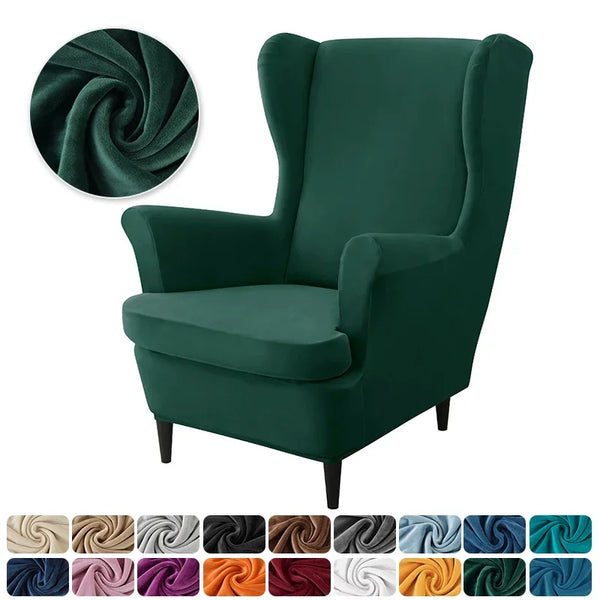 Elastic Velvet Wing Chair Covers Elastic Wingback Armchair Cover with Seat Cushion Cover Solid Color Sofa Chair Slipcovers