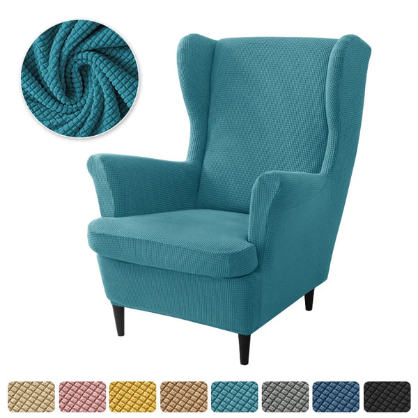 Elastic Wing Armchair Cover Polar Fleece Wingback Sofa Cover Elastic Spandex WingBack Slipcover with Cushion Cover Protector