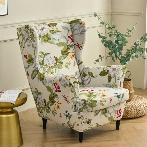 Floral Printed Wing Chair Cover Stretch Spandex Armchair Covers Nordic Removable Relax Slipcovers With Seat Cushion Covers