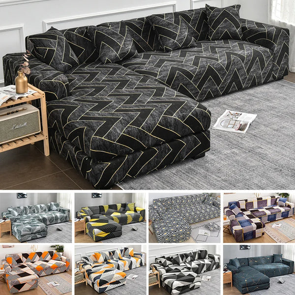 Geometric Printed Couch Cover Corner Sofa Cover Elastic Slipcovers for Pets Chaselong Protector L Shape Anti-dust Machine Washable