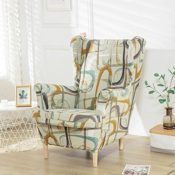 Geometric Printed Wing Chair Slipcovers Stretch Spandex Armchair Covers Modern Elastic Relax Sofa Cover with Seat Cushion Covers