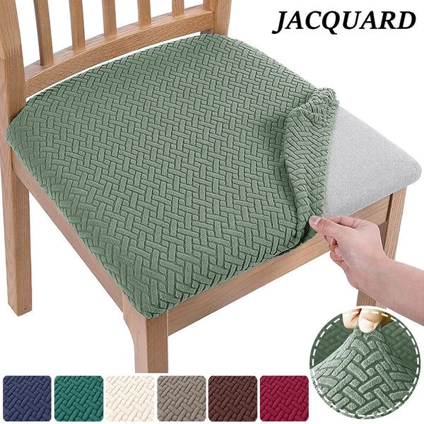 Jacquard Chair Seat Cover Dining Room Plain Stretch Chair Seat Slipcover Removable Spandex Seat Cushion Cover Kitchen Restaurant Home