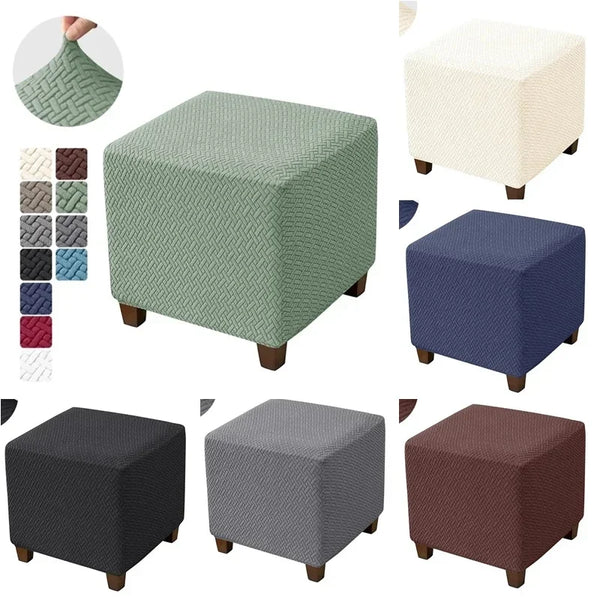 Jacquard Ottoman Stool Covers Elastic Square Footrest Covers Stretch All-inclusive Anti-dust Footstool Cover for Living Room