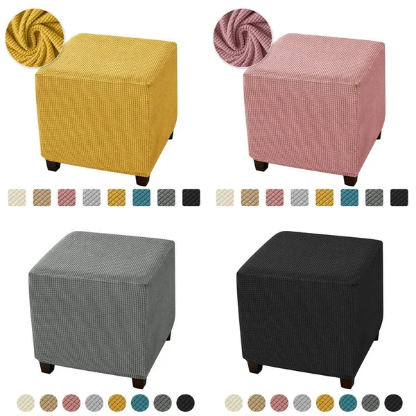 Jacquard Ottoman Stool Covers Stretch Footrest Dust Slipcover for Living Room Elastic Soft Non-slip Footstool Cover Home Decor