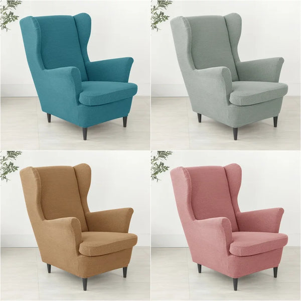 Polar Fleece Wing Chair Cover Stretch Spandex High Back Armchair Covers Elastic Non Slip Slipcovers with Seat Cushion Cover