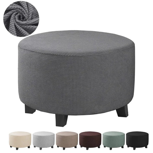 Round Ottoman Low Stool Cover Elastic Jacquard Footrest Cover All-inclusive Dustproof FootStool Chair Seat Slipcover Living Room