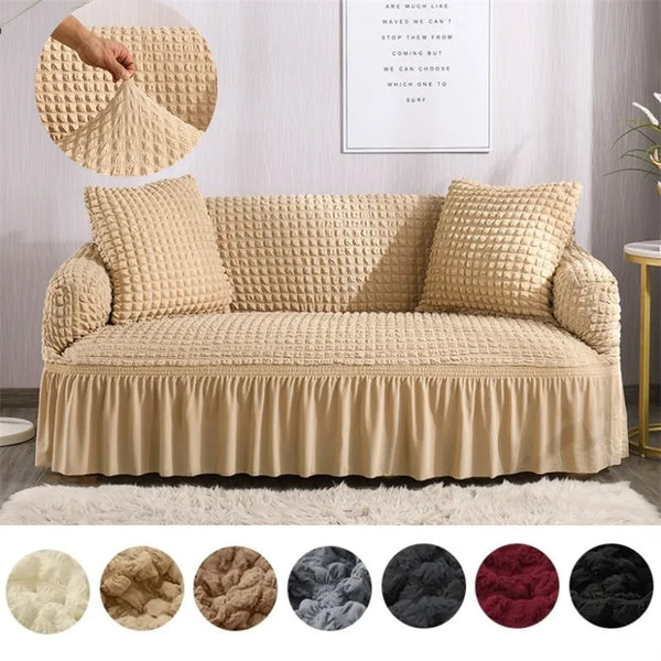 Ruffled Seersucker Sofa Cover for Living Room Thick Elastic Solid Stretch Couch 1/2/3/4 Seater Slipcovers Sofa Armchair Cover