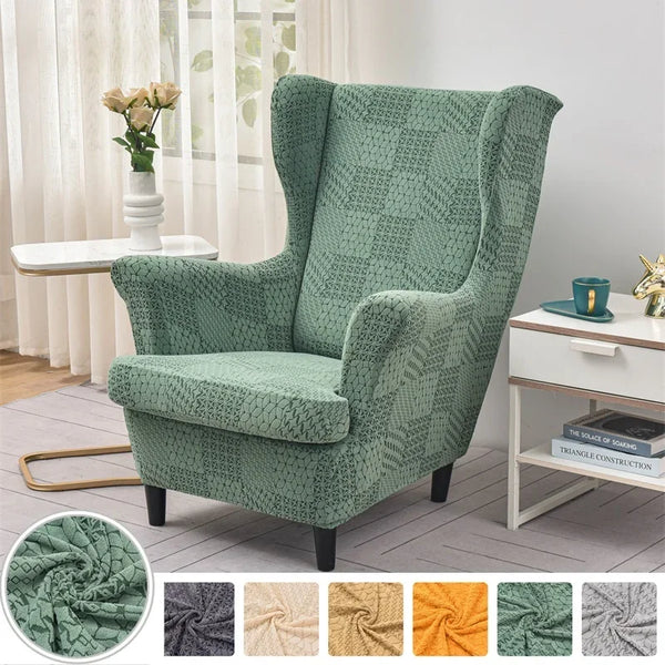 Elastic Jacquard Wing Chair Cover Wingback Sofa Covers All-inclusive Single Armchair Slipcover Furniture Protector