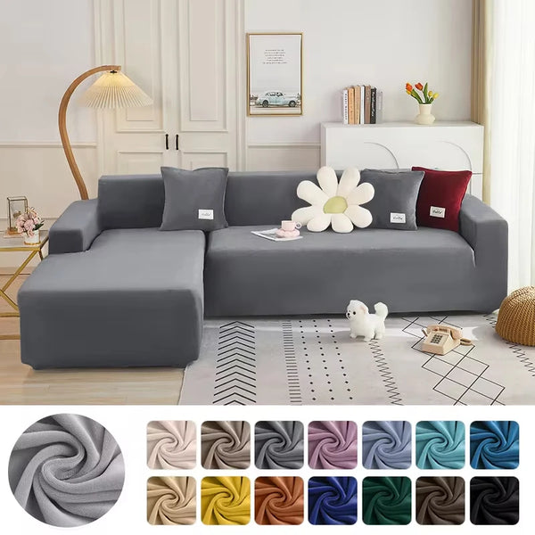 Velvet Sofa Cover Elastic 1/2/3/4 Seater Couch Covers  Protector For Living Room Velvet Plush L Shaped Corner Solid Slipcovers