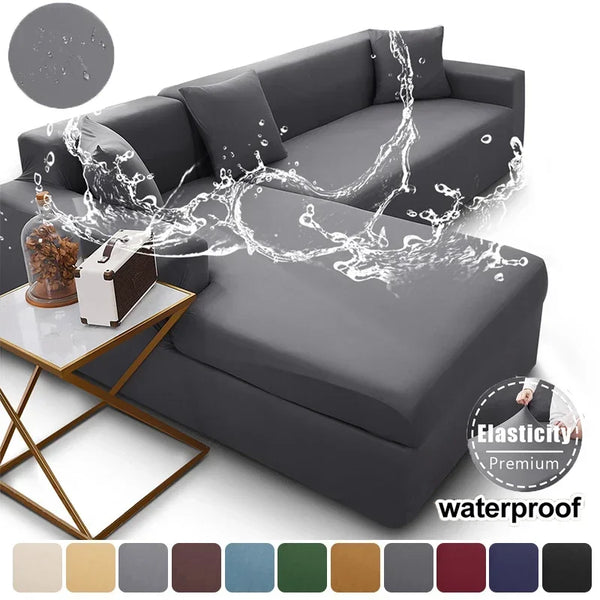 Fully-wrapped Elastic Corner Sofa Covers 1/2/3/4 Seats Solid Waterproof Couch Cover L Shaped Sofa Cover Protector Slipcovers
