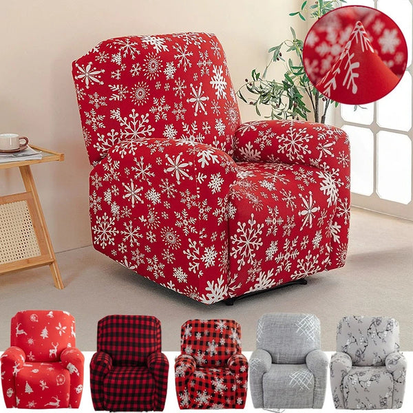 Christmas Snowflakes Stretch Recliner Sofa Cover with Elastic Bottom Soft Washable Furniture Pet Protector Couch Recliner Cover