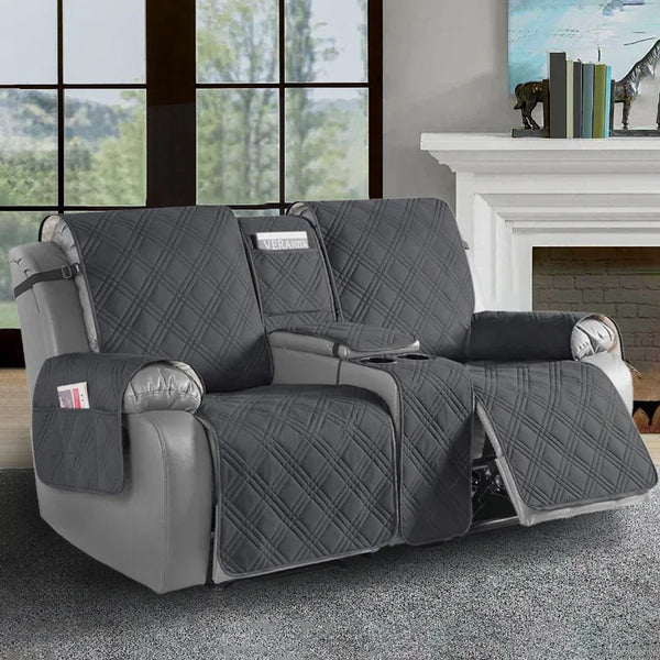 Waterproof Diamond Grid Pattern Recliner 2 Seater Loveseat Center Console Sofa Recliner Cover Non Slip Removable Couch Slipcover