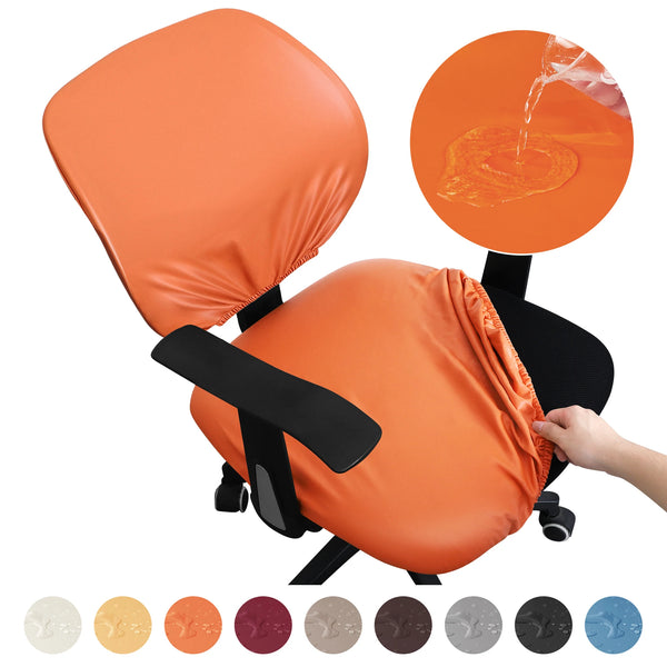 PU Leather Waterproof Office Chair Covers Solid Color Computer Chairs Cover Universal Chair Protector(Seat cover + Backrest cover)
