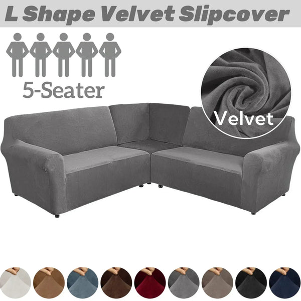 Velvet 3 Pcs L Shaped Corner Couch Cover Sectional Sofa Covers Plush Stretch 5 Seater Corner Sofa Slipcovers Couch Protector
