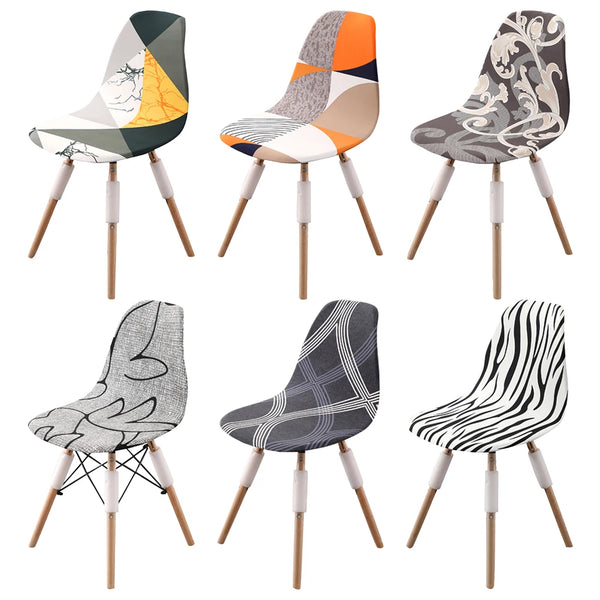 Shell Chair Seat Covers Printed Washable Chair Cover Short Back Seat Covers Home Hotel Soft Slipcover Anti-Dust