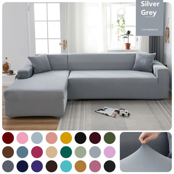 Solid Color Corner Sofa Cover Elastic Plain Couch Cover Stretch Slipcovers L Shape Sofa Cover