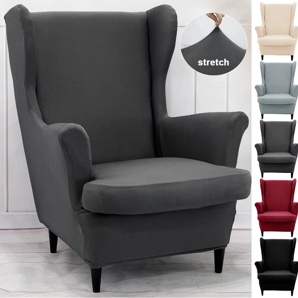 Solid Colour Wing Chair Covers Stretch Wingback Armchair Cover with Seat Cushion Cover Elastic WingBack Protector