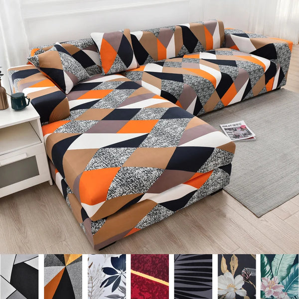 Square Lattice Printed Sofa Cover Couch Cover Elastic Slipcovers for Pets Chaselong Protector L Shape Anti-dust Machine Washable