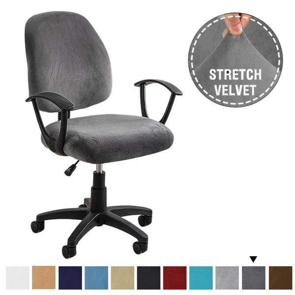 Stretch Elastic Velvet Office Chair Covers 2 Piece Universal Computer Chair Seat Cover Rotating Office Chair Slipcover