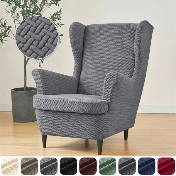 Stretch Wing Chair Covers Jacquard Wingback Sofa Covers Elastic Spandex Armchair Cover with Cushion Cover