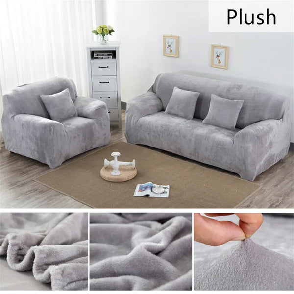 Thicken Plush Elastic Sofa Covers for Living Room Sectional Corner Furniture Slipcover Couch Covers 1/2/3/4 Seater Solid Color