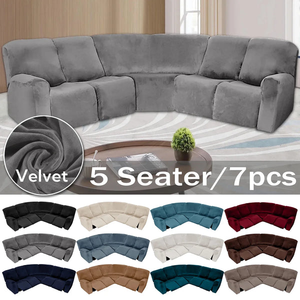 Velvet 5 Seater Recliner Sofa Covers 7 Piece Stretch Soft Recliner Sofa L Shape Sectional Couch Slipcovers Furniture Protector