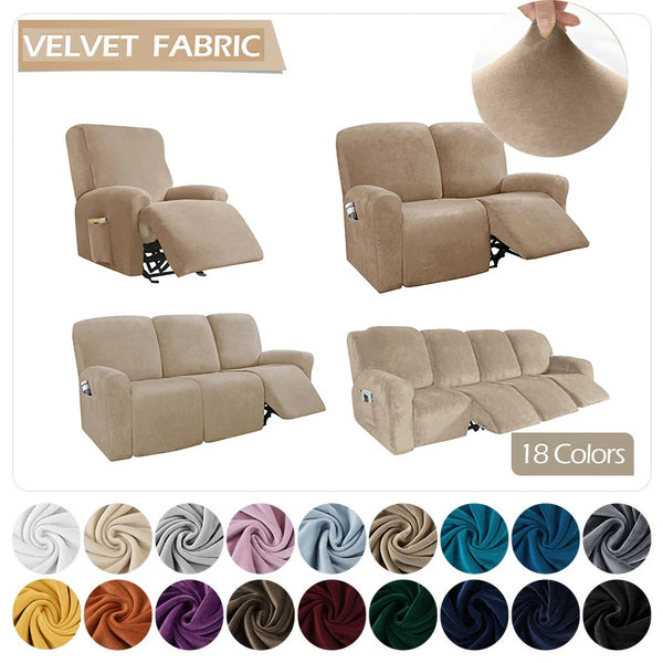 Velvet Fabric Recliner Chair Cover Lazy Boy Recliner Velvet Chair Covers Elastic 1/2/3/4 Seat Recliner Sofa Covers