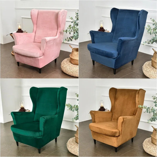 Velvet Wing Chair Cover Stretch Spandex Armchair Covers Removable Wingback Sofa Covers With Seat Cushion Cover