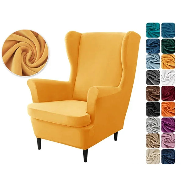 Velvet Wing Chair Covers Stretch Wingback Armchair Cover Elastic Solid Color Sofa Chair Slipcovers